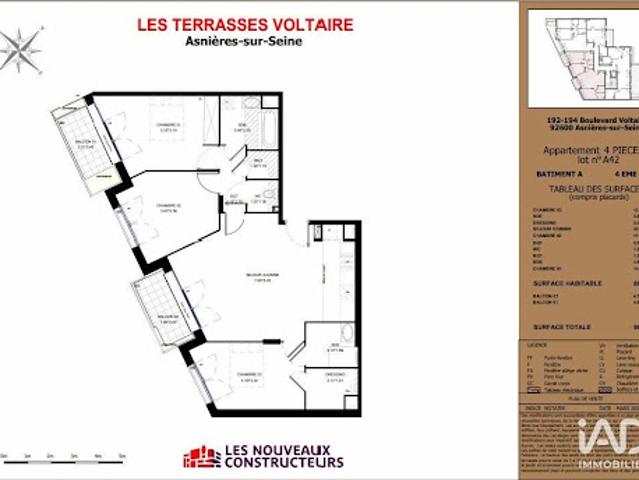 Vente Appartement 4 pièces 89 m2 Asnieres sur seine