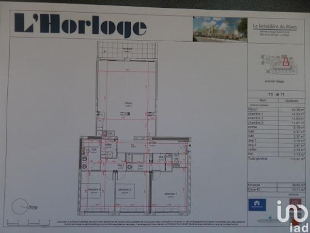 Vente Appartement 4 pièces 113 m2 Le Mans