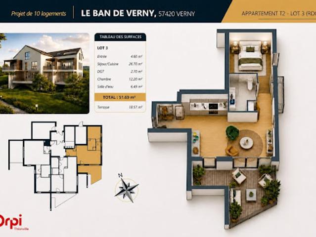 Vente Appartement 2 pièces 51 m2 Verny