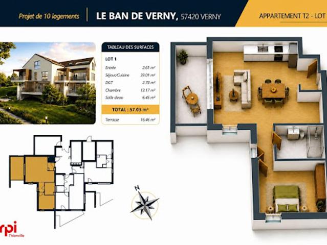Vente Appartement 2 pièces 57 m2 Verny