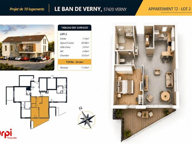 Vente Appartement 2 pièces 54 m2 Verny