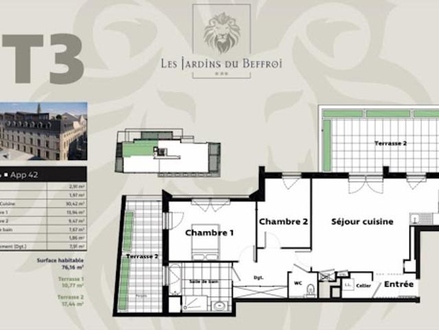 Vente Appartement 2 pièces 76 m2 Arras
