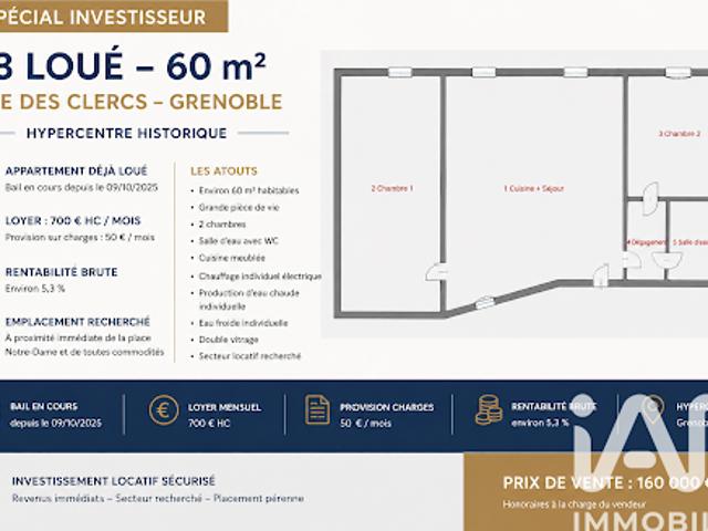 Vente Appartement 3 pièces 60 m2 Grenoble