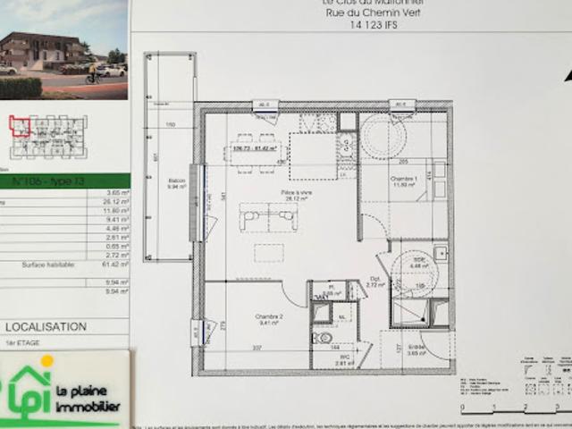 Vente Appartement 3 pièces 61.42 m2 Ifs
