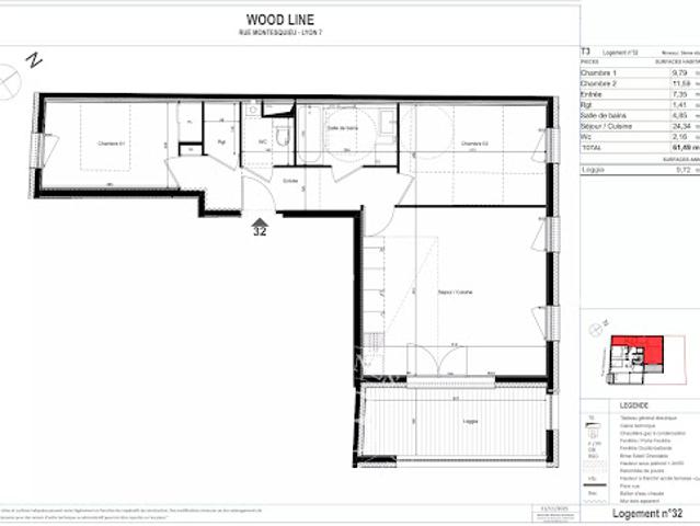 Vente Appartement 3 pièces 61.49 m2 Lyon 7ème