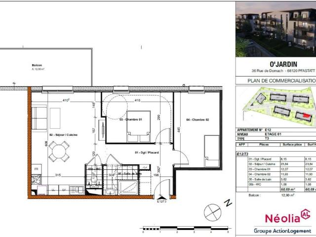 Vente: Appartement 3 pièces 61 m2 – PFASTATT