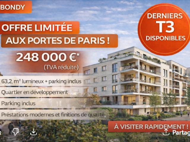 Vente Appartement 3 pièces 64 m2 Bondy