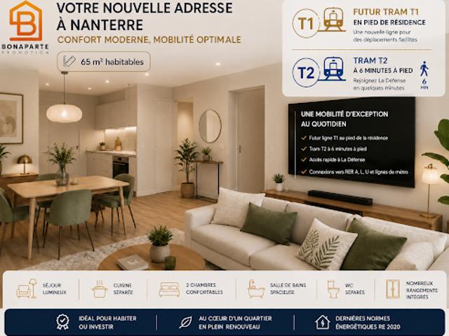 Vente Appartement 3 pièces 64 m2 Nanterre