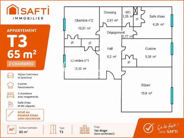 Vente Appartement 3 pièces 65 m2 Perpignan