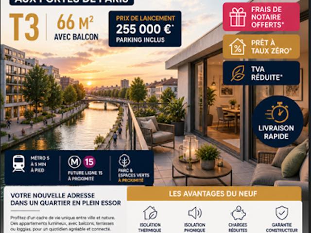 Vente Appartement 3 pièces 66 m2 Bobigny