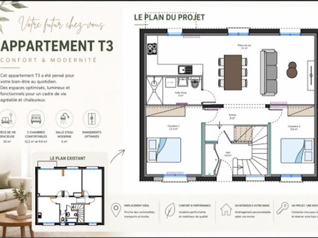 Vente Appartement 3 pièces 66 m2 Kervignac