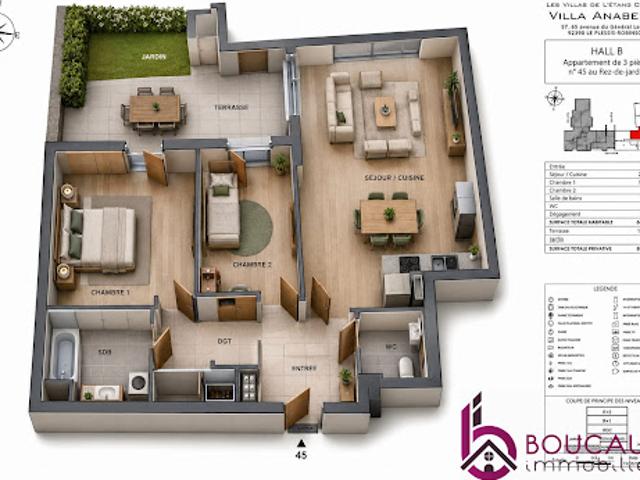 Vente Appartement 3 pièces 68.46 m2 Le Plessis Robinson