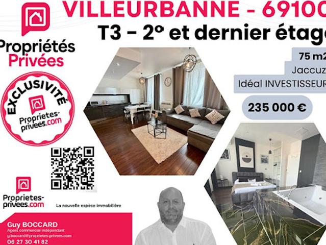 Vente Appartement 3 pièces 74.87 m2 Villeurbanne