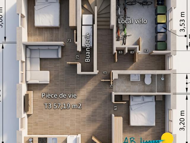 Vente appartement 3 pièces Caudan 56