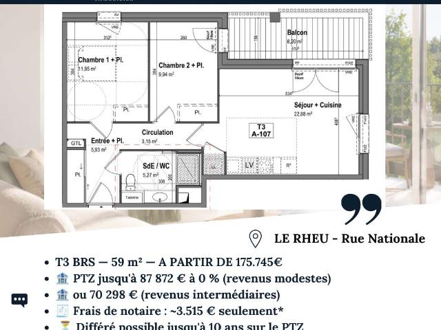 Vente appartement 3 pièces Le Rheu 35