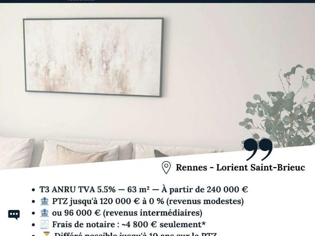 Vente appartement 3 pièces Rennes Lorient Saint Brieuc 35