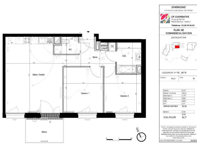Vente appartement 3 pièces Saint Herblain Nord Sillon Thébaudières 44
