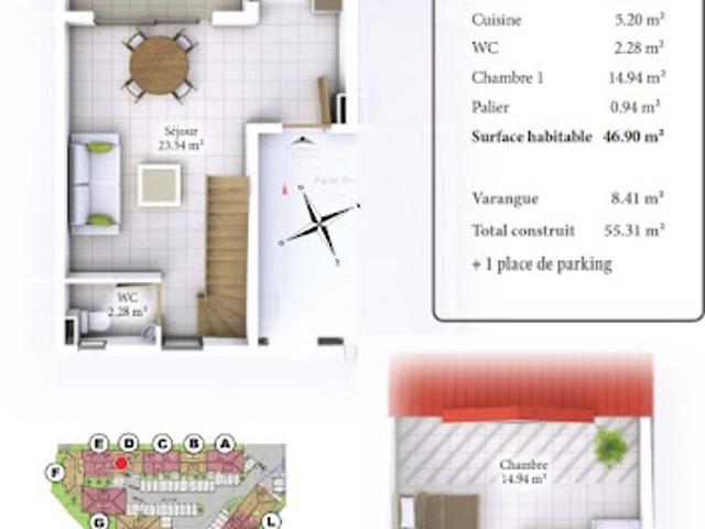 Vente Duplex 2 pièces 46 m2 Sainte Anne