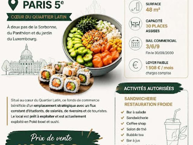 Vente Fond de commerce 0 pièces 48 m2 Paris 5ème