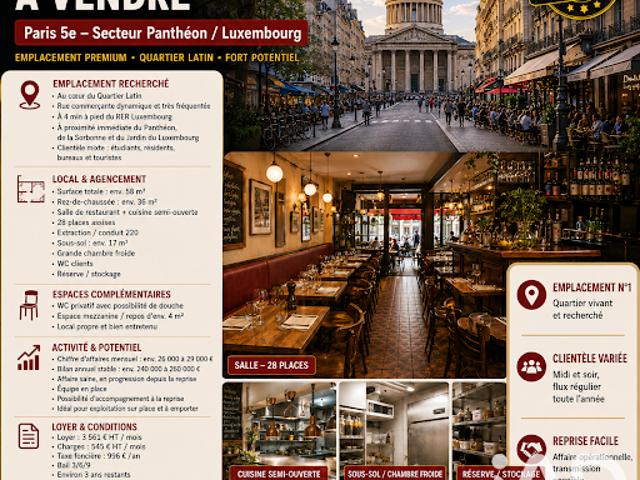 Vente Fond de commerce 0 pièces 58 m2 Paris 5ème