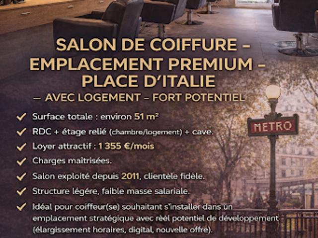 Vente Fond de commerce 0 pièces 51 m2 Paris 13ème
