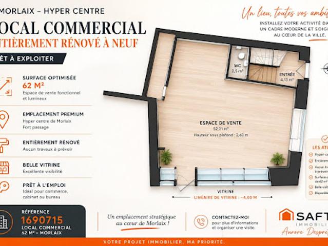 Vente Fond de commerce 1 pièce 62 m2 Morlaix