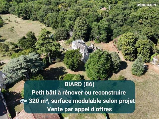 BIARD 86580, terrain constructible avec bâtiment existant 320 m² modulable selon projet