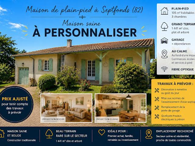 Vente Maison 4 pièces 105 m2 Septfonds