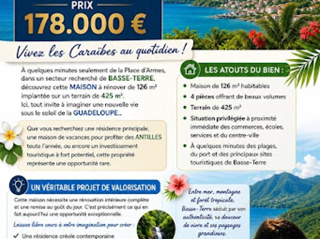 Vente Maison 4 pièces 126 m2 Basse terre