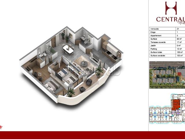 Vend appartement à Ain Diab Extension. Surface de 103 m². Coté Piscine