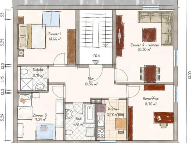 Vermietung einer 4 Zimmer Wohnung, ca. 78,11 m² Wohnfläche, im 3OG, Olewischtwiet, 21149 Hamburg Bramfeld