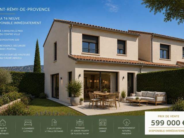 Villa T4 neuve de 100 m² disponible immédiatement avec jardin, garage dans résidence sécurisée avec 4 pièces, 100 m²