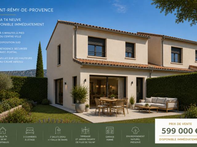 Villa T4 neuve de 100 m² disponible immédiatement avec jardin, garage dans résidence sécurisée avec