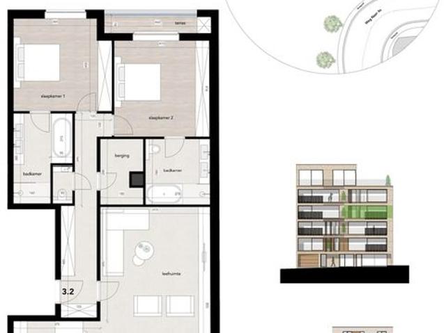 VILLA APPARTEMENT 3.2 3DE VERDIEPING, 2 SLAAPKAMERS, 2.