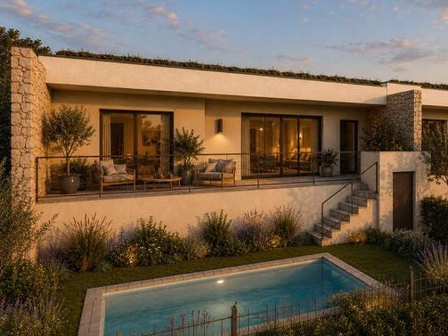 Villa contemporaine de plain pied avec toiture végétalisée 3 ch