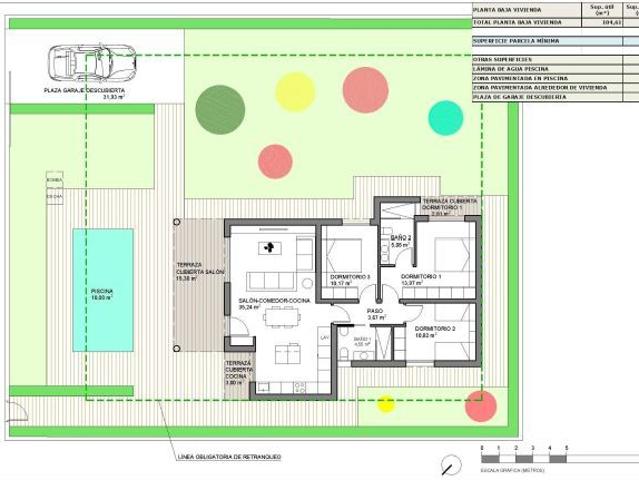 Villa en una planta de 3 dormitorios con piscina privada en Hondón de las Nieves