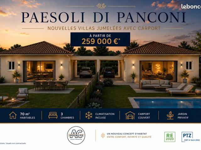 Villas jumelées neuves T4 avec carport – Lucciana – À partir de 259 000