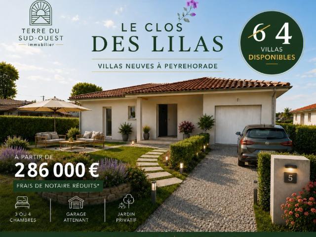 Villas neuves 3 et 4 chambres avec garage et jardin PEYREH. 91m² Peyrehorade