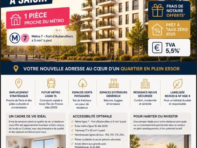 VIVEZ A 5 MIN DU METRO ENTRE CALME ET COMMERCES A PANTIN AU PRIX DE VOTRE LOYER ! 2 pièces, 38 m²