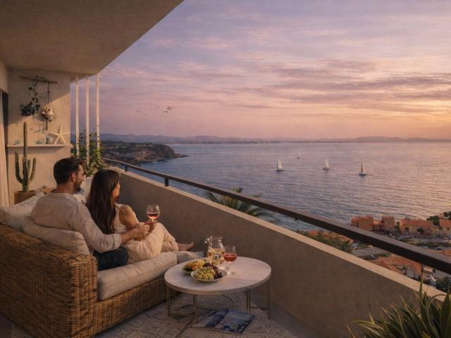 Voiliers à l’horizon — Appartement avec vue mer et grand bal. 59m² Port Vendres