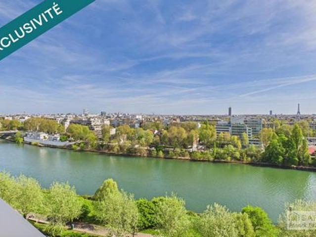 Vue SEINE, ÎLE DE LA JATTE et TOUR EIFFEL. Balcon, cave et box