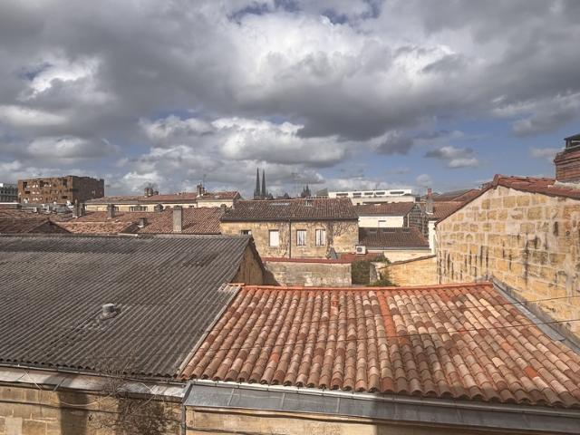 Vue sur les toits de Bordeaux et la cathédrale Saint André T2 avec balcon au pied du tram A
