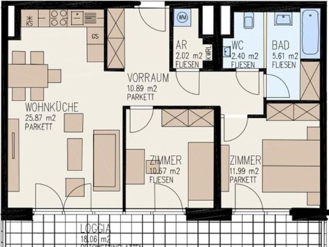 WG geeignete 3 Zimmer Wohnung mit großzügiger Loggia in Linz mit guter Infrastruktur zu vermieten! Top 79