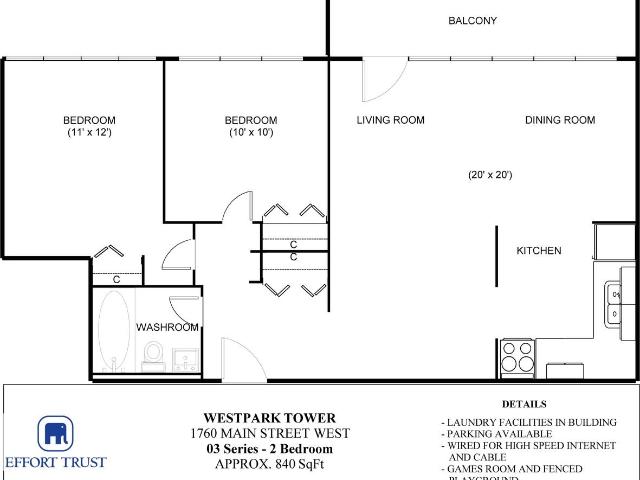Westpark Apartments 2 Bedroom Apartment for Rent at 1760 Main St W, Hamilton, ON L8S 1H2 Ainslie Wood West