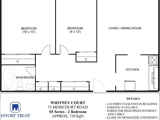 Whitney Court Apartments 1 Bedroom Apartment for Rent at 75 Mericourt Rd, Hamilton, ON L8S 2N6 Ainslie Wood West