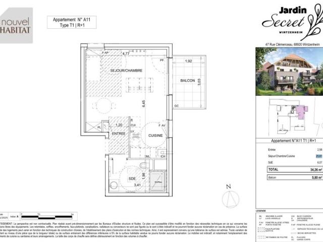 Wintzenheim Magnifique T1 avec garage dans un bel environnement