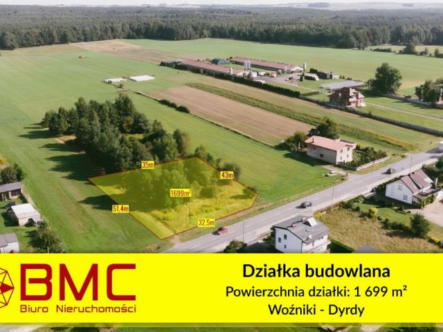 Działka budowlana 1699 m² w Dyrdach, media przy ulicy