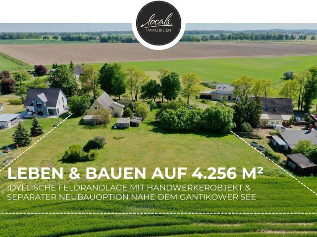Wohnen & Bauen auf 4.256 m² Feldrandlage mit Handwerkerobjekt & separater Bauoption in Seenähe