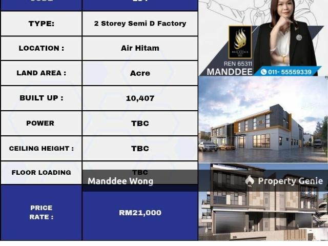 WTR/2 STOREY SEMI D FACTORY/10,407 SQFT/21K/AIR HITAM/KLANG/SELANGOR