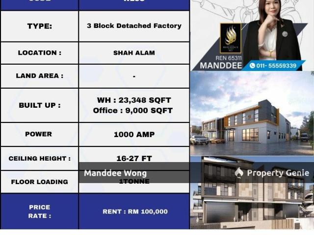WTR/3 BLOCK DETACHED FACTORY/23,348 SQFT/100K/SHAH ALAM